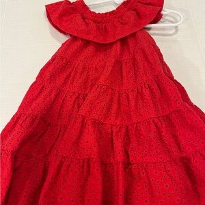 Red Eyelet Ruffle Dress